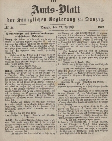 Amts-Blatt der Königlichen Regierung zu Danzig, 24. August 1872, Nr. 34