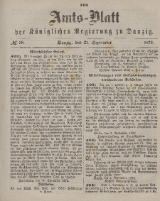 Amts-Blatt der Königlichen Regierung zu Danzig, 21. September 1872, Nr. 38