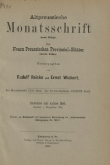 Altpreussische Monatsschrift, 1894, Oktober-Dezember, Bd. 31