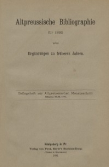 Altpreussische Bibliographie, 1893, Beilageheft, Bd. 31