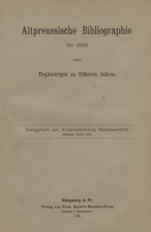 Altpreussische Bibliographie, 1893, Beilageheft, Bd. 31
