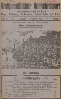 Elbinger Verkehrswart, Heft 15, 1. August - 15. August 1929, 3 Jahrg.