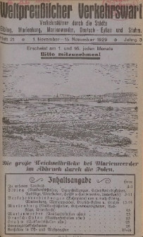 Elbinger Verkehrswart, Heft 21, 1. November - 15. November 1929, 3 Jahrg.