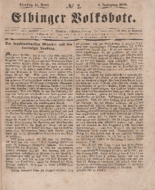 Elbinger Volksbote, Nr. 2, Dienstag 11 April 1848, 1 Jahrg.