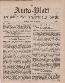 Amts-Blatt der Königlichen Regierung zu Danzig, 5. April 1879, Nr. 14