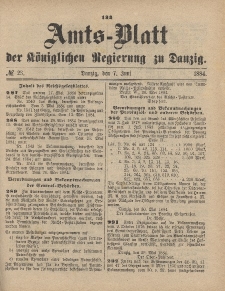Amts-Blatt der Königlichen Regierung zu Danzig, 7. Juni 1884, Nr. 23