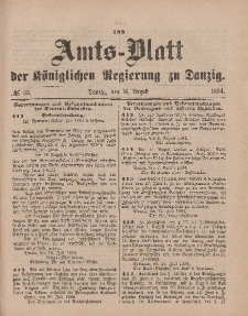 Amts-Blatt der Königlichen Regierung zu Danzig, 16. August 1884, Nr. 33