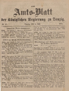 Amts-Blatt der Königlichen Regierung zu Danzig, 4. Juli 1885, Nr. 27