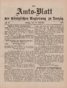 Amts-Blatt der Königlichen Regierung zu Danzig, 14. November 1885, Nr. 46