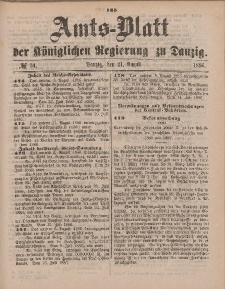 Amts-Blatt der Königlichen Regierung zu Danzig, 21. August 1886, Nr. 34