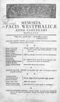 Memoria Pacis Westpahalicae Anno saeculari renovata