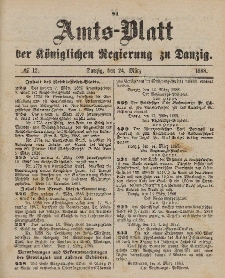 Amts-Blatt der Königlichen Regierung zu Danzig, 24. März 1888, Nr. 12