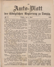 Amts-Blatt der Königlichen Regierung zu Danzig, 2. April 1881, Nr. 14