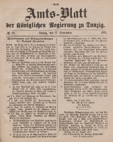 Amts-Blatt der Königlichen Regierung zu Danzig, 17. September 1881, Nr. 38
