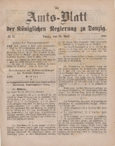Amts-Blatt der Königlichen Regierung zu Danzig, 29. April 1882, Nr. 17
