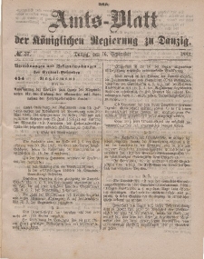 Amts-Blatt der Königlichen Regierung zu Danzig, 16. September 1882, Nr. 37
