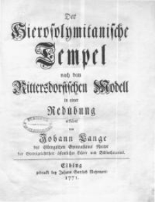 Der Hierosolymitanische Tempel nach dem ...