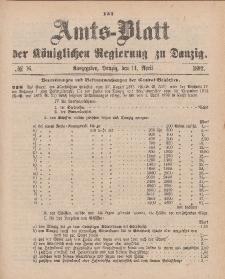 Amts-Blatt der Königlichen Regierung zu Danzig, 14. April 1892, Nr. 16
