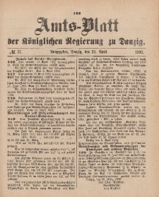 Amts-Blatt der Königlichen Regierung zu Danzig, 23. April 1892, Nr. 17