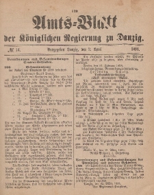 Amts-Blatt der Königlichen Regierung zu Danzig, 2. April 1898, Nr. 14