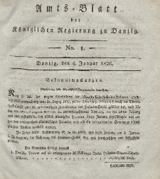 Amts-Blatt der Königlichen Regierung zu Danzig, 4. Januar 1826, Nr. 1