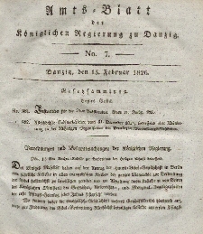 Amts-Blatt der Königlichen Regierung zu Danzig, 15. Februar 1826, Nr. 7