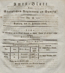 Amts-Blatt der Königlichen Regierung zu Danzig, 22. Februar 1826, Nr. 8