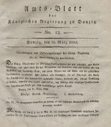 Amts-Blatt der Königlichen Regierung zu Danzig, 29. März 1826, Nr. 13