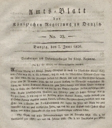Amts-Blatt der Königlichen Regierung zu Danzig, 7. Juni 1826, Nr. 23