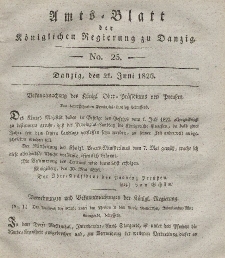 Amts-Blatt der Königlichen Regierung zu Danzig, 21. Juni 1826, Nr. 25