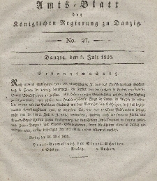 Amts-Blatt der Königlichen Regierung zu Danzig, 5. Juli 1826, Nr. 27