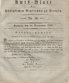 Amts-Blatt der Königlichen Regierung zu Danzig, 20. September 1826, Nr. 38