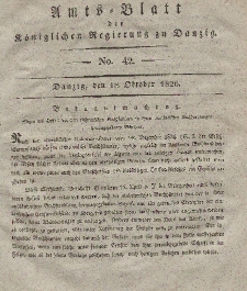 Amts-Blatt der Königlichen Regierung zu Danzig, 18. Oktober 1826, Nr. 42
