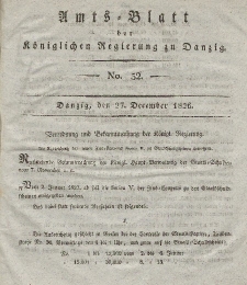 Amts-Blatt der Königlichen Regierung zu Danzig, 27. Dezember 1826, Nr. 52