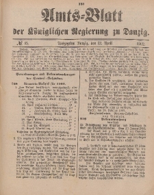 Amts-Blatt der Königlichen Regierung zu Danzig, 12. April 1902, Nr. 15