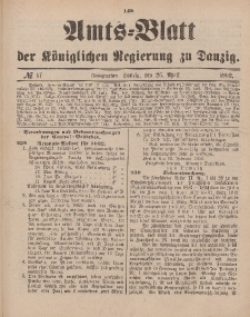 Amts-Blatt der Königlichen Regierung zu Danzig, 26. April 1902, Nr. 17