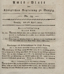 Amts-Blatt der Königlichen Regierung zu Danzig, 4. April 1822, Nr. 14 