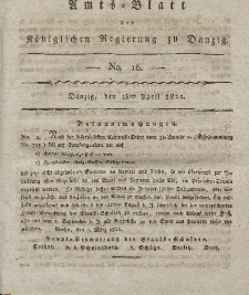 Amts-Blatt der Königlichen Regierung zu Danzig, 18. April 1822, Nr. 16 