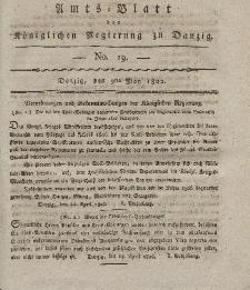 Amts-Blatt der Königlichen Regierung zu Danzig, 9. Mai 1822, Nr. 19 