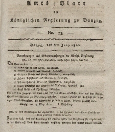 Amts-Blatt der Königlichen Regierung zu Danzig, 6. Juni 1822, Nr. 23 
