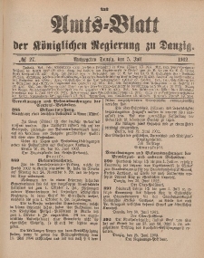 Amts-Blatt der Königlichen Regierung zu Danzig, 5. Juli 1902, Nr. 27