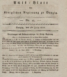 Amts-Blatt der Königlichen Regierung zu Danzig, 4. Juli 1822, Nr. 27