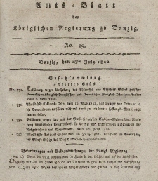 Amts-Blatt der Königlichen Regierung zu Danzig, 18. Juli 1822, Nr. 29
