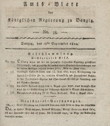 Amts-Blatt der Königlichen Regierung zu Danzig, 19. September 1822, Nr. 38