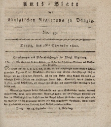 Amts-Blatt der Königlichen Regierung zu Danzig, 26. September 1822, Nr. 39