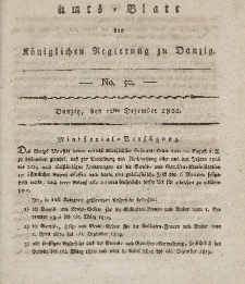 Amts-Blatt der Königlichen Regierung zu Danzig, 12. Dezember 1822, Nr. 50