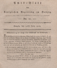 Amts-Blatt der Königlichen Regierung zu Danzig, 30. Juli 1818, Nr. 31
