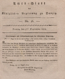 Amts-Blatt der Königlichen Regierung zu Danzig, 3. September 1818, Nr. 36
