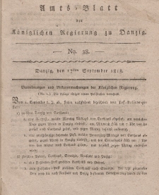 Amts-Blatt der Königlichen Regierung zu Danzig, 17. September 1818, Nr. 38