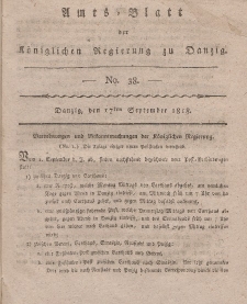 Amts-Blatt der Königlichen Regierung zu Danzig, 17. September 1818, Nr. 38